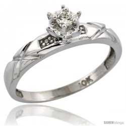 10k White Gold Diamond Engagement Ring, 1/8 in wide