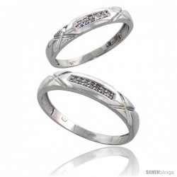 10k White Gold Diamond 2 Piece Wedding Ring Set His 4mm & Hers 3.5mm