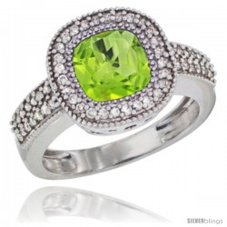 14k White Gold Ladies Natural Peridot Ring Cushion-cut 3.5 ct. 7x7 Stone Diamond Accent