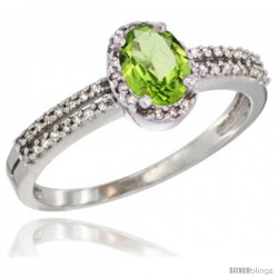 14k White Gold Ladies Natural Peridot Ring oval 6x4 Stone Diamond Accent -Style Cw411178