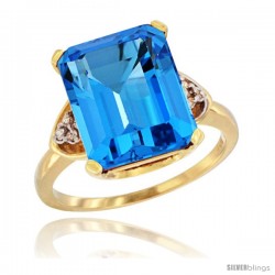 10k Yellow Gold Ladies Natural Swiss Blue Topaz Ring Emerald-shape 12x10 Stone