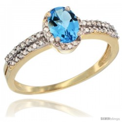 10k Yellow Gold Ladies Natural Swiss Blue Topaz Ring oval 6x4 Stone -Style Cy904178