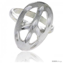 Sterling Silver Oval Peace Sign Ring Polished finish 1 in wide