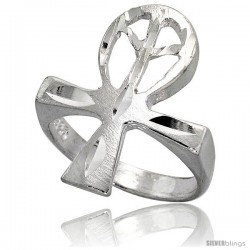 Sterling Silver Ankh Ring with Peace Symbol Polished finish 3/4 in wide