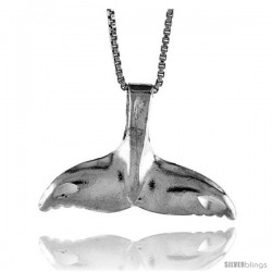 Sterling Silver Whale Tail Pendant, 3/4 in Tall