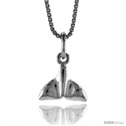 Sterling Silver Teeny Whale Tail Pendant, 3/8 in Tall