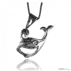 Sterling Silver Whale Pendant, 1 in Tall