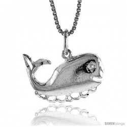 Sterling Silver Whale Pendant, 1/2 in Tall