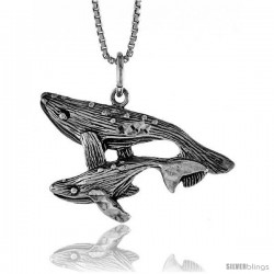 Sterling Silver Whale w/ Baby Pendant, 3/4 in Tall -Style 4p597