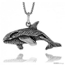 Sterling Silver Killer Whale Pendant, 1/2 in Tall