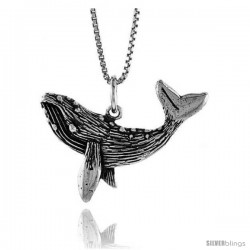 Sterling Silver Whale Pendant, 1 in Tall -Style 4p599