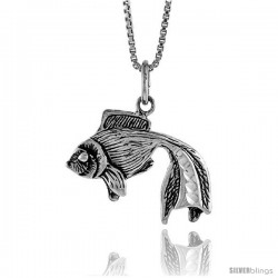 Sterling Silver Fighting Fish Pendant, 3/4 in Tall