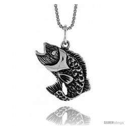 Sterling Silver Sea Bass Pendant, 5/8 in Tall