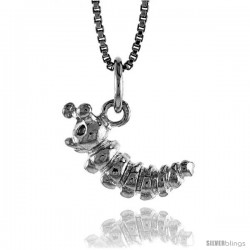 Sterling Silver Caterpillar Worm Pendant, 1/2 in Tall