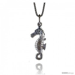 Sterling Silver Seahorse Pendant, 3/4 in Tall