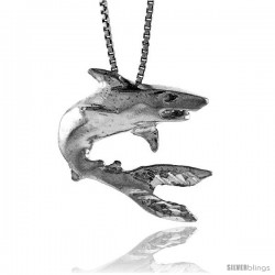 Sterling Silver Shark Pendant, 1 in Tall