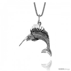 Sterling Silver Marlin Swordfish Pendant, 3/4 in Tall