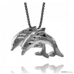 Sterling Silver Double Dolphin Pendant, 1/2 in Tall