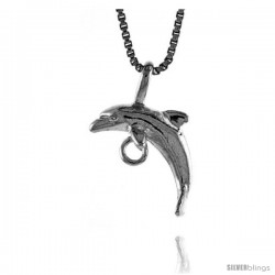 Sterling Silver Small Dolphin with O-Ring Pendant, 1/2 in Tall