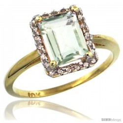 10k Yellow Gold Diamond Green-Amethyst Ring 1.6 ct Emerald Shape 8x6 mm, 1/2 in wide