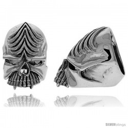 Sterling Silver Gothic Biker Skull Ring, 1 3/8 in wide