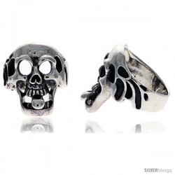 Sterling Silver Gothic Biker Skull Ring with Tongue Sticking out, 1 in wide