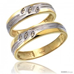 10k Gold 2-Pc His (5mm) & Hers (4.5mm) Diamond Wedding Ring Band Set w/ 0.045 Carat Brilliant Cut Diamonds