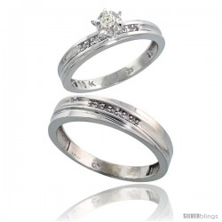 10k White Gold 2-Piece Diamond wedding Engagement Ring Set for Him & Her, 3mm & 5mm wide