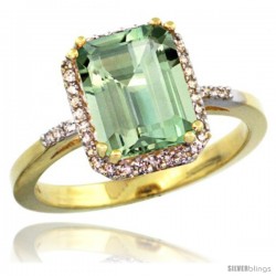 14k Yellow Gold Diamond Green-Amethyst Ring 2.53 ct Emerald Shape 9x7 mm, 1/2 in wide