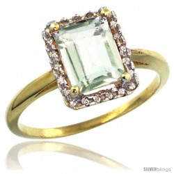 14k Yellow Gold Diamond Green-Amethyst Ring 1.6 ct Emerald Shape 8x6 mm, 1/2 in wide