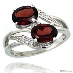 14k White Gold ( 8x6 mm ) Double Stone Engagement Garnet Ring w/ 0.07 Carat Brilliant Cut Diamonds & 2.34 Carats Oval Cut