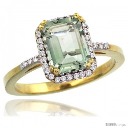 14k Yellow Gold Diamond Green-Amethyst Ring 1.6 ct Emerald Shape 8x6 mm, 1/2 in wide -Style Cy402129