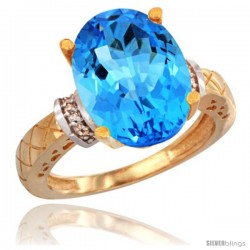 10k Yellow Gold Diamond Swiss Blue Topaz Ring 5.5 ct Oval 14x10 Stone