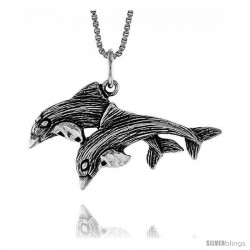 Sterling Silver Double Dolphin Pendant, 3/4 in Tall