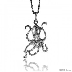 Sterling Silver Octopus Pendant, 7/8 in Tall