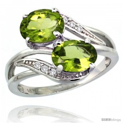 14k White Gold ( 8x6 mm ) Double Stone Engagement Peridot Ring w/ 0.07 Carat Brilliant Cut Diamonds & 2.34 Carats Oval Cut