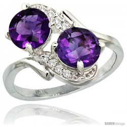 14k White Gold ( 7 mm ) Double Stone Engagement Amethyst Ring w/ 0.05 Carat Brilliant Cut Diamonds & 2.34 Carats Round Stones