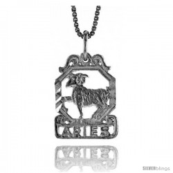 Sterling Silver Zodiac Pendant, for ARIES 3/4 in Tall