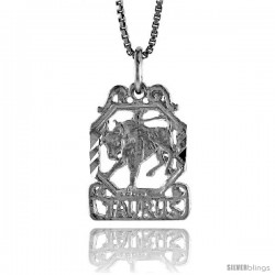 Sterling Silver Zodiac Pendant, for TAURUS 3/4 in Tall