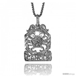 Sterling Silver Zodiac Pendant, for CANCER 3/4 in Tall