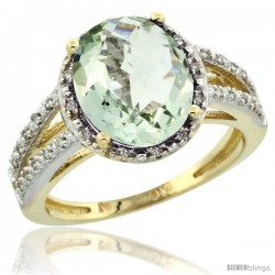 10k Yellow Gold Diamond Halo Green Amethyst Ring 2.85 Carat Oval Shape 11X9 mm, 7/16 in (11mm) wide