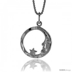 Sterling Silver Moon & Star Pendant, 5/8 in Tall