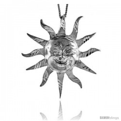 Sterling Silver Large Sun Pendant, 2 in Tall