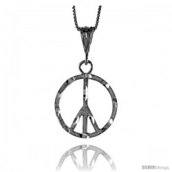 Sterling Silver Large Peace Sign Pendant7/8 in Tall