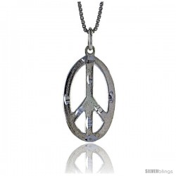 Sterling Silver Oval Peace Sign Pendant, 7/8 in Tall