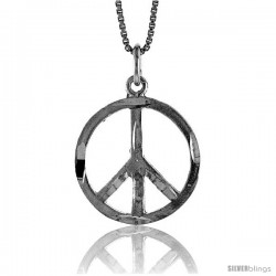 Sterling Silver Peace Sign Pendant, 3/4 in Tall