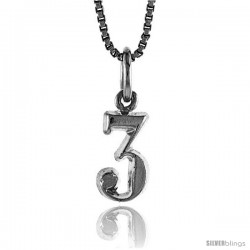 Sterling Silver Small number 3 Charm, 1/2 in Tall
