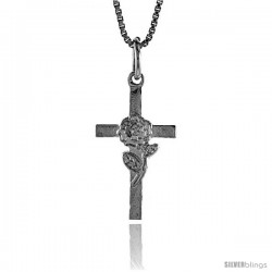 Sterling Silver Cross with Flower Pendant, 7/8 in