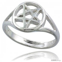 Sterling Silver 5 Point Star Pentagram Ring Polished finish 1/2 in wide