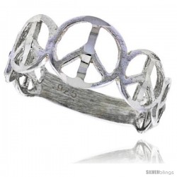 Sterling Silver Peace Sign Ring Polished finish 5/16 in wide